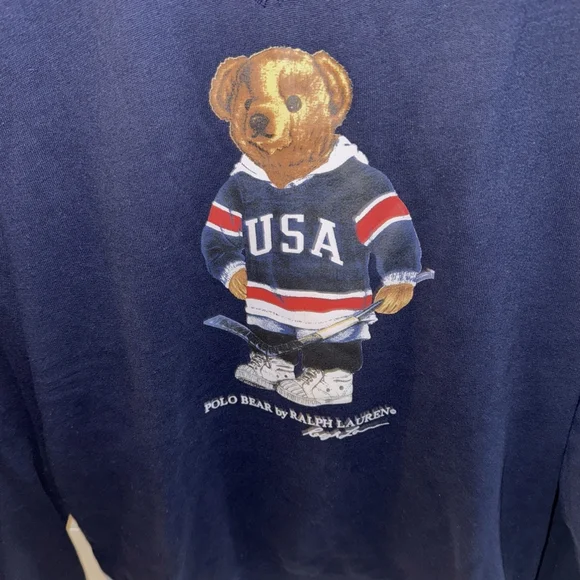 Polo by Ralph Lauren Blue Crewneck Sweater with Bear Design